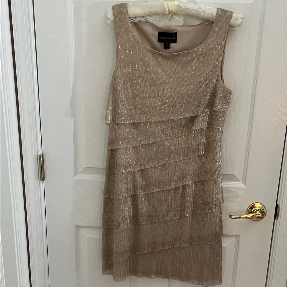 Connected  Apparel gold Metallic Tiered Dress